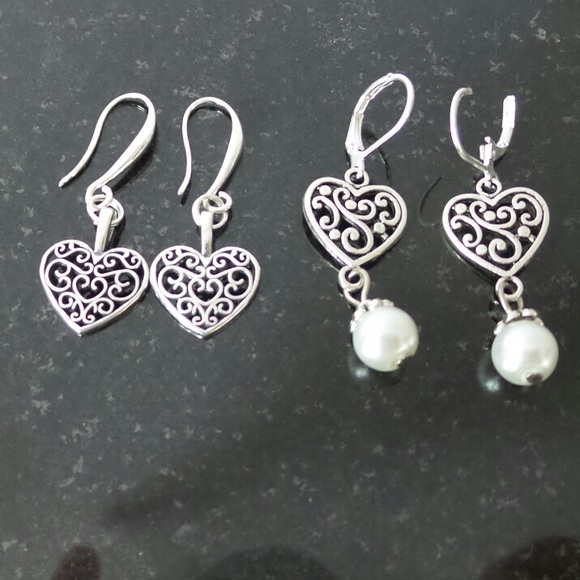 2 Pairs Of Tibet Silver Tone Heart Shaped Earrings - Picture 6 of 11